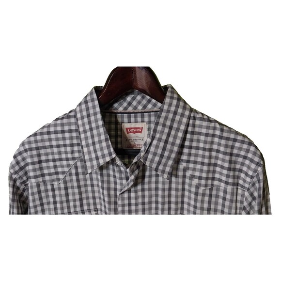 Levi Strauss Mens Large Gray Plaid Pearl Snap Button Shirt Western Cowboy Comfy - Picture 6 of 14